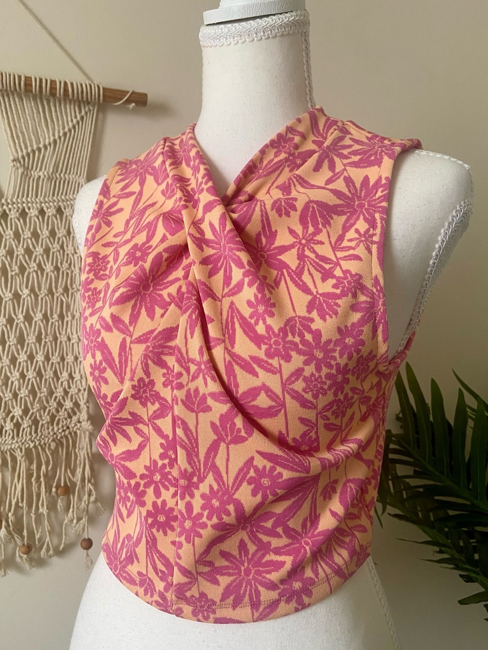 Zara Floral Twist Front Sleeveless Knit Top Size M